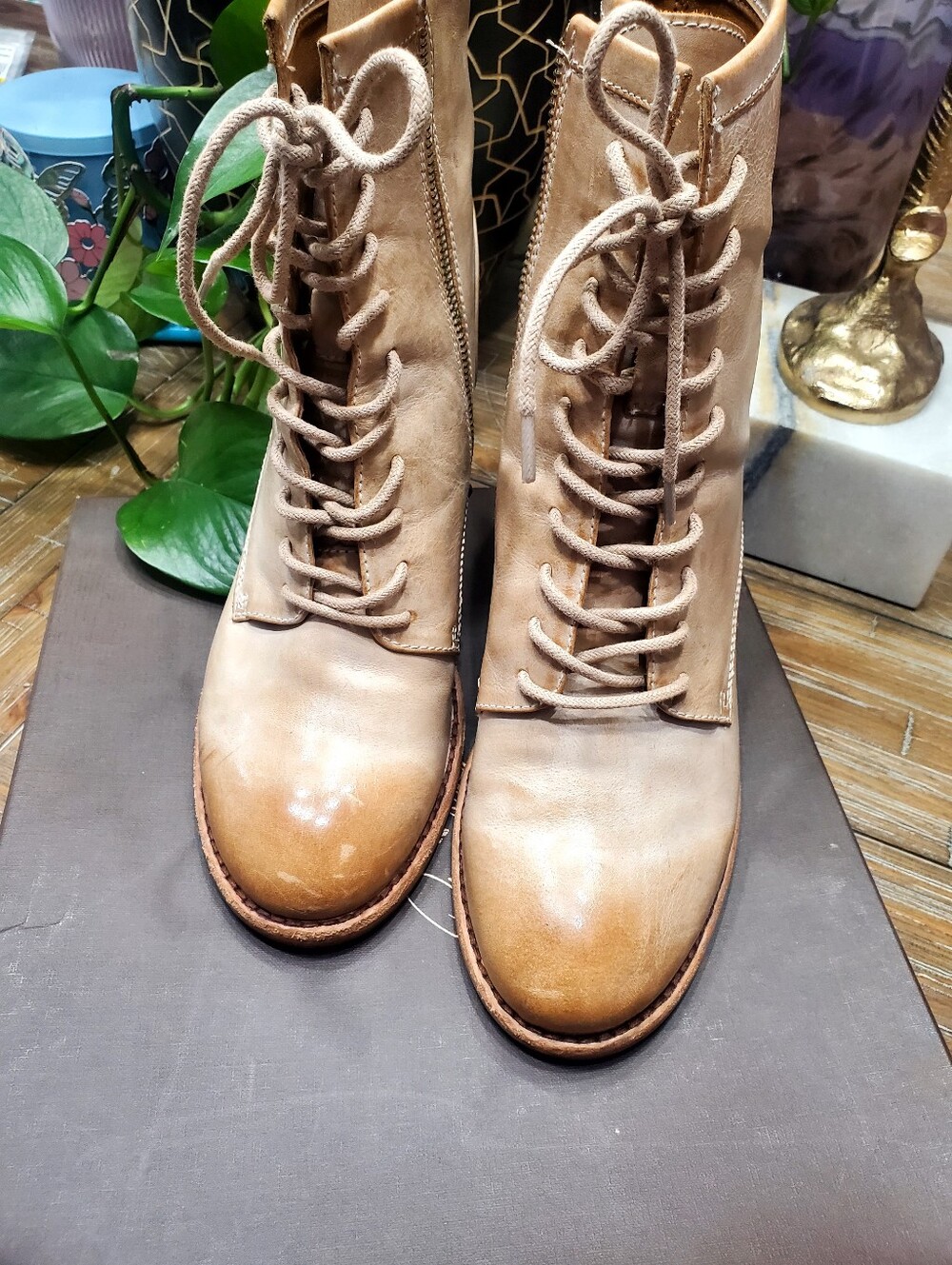 Stylish Tan Leather Ankle Boots - Picture 6 of 11